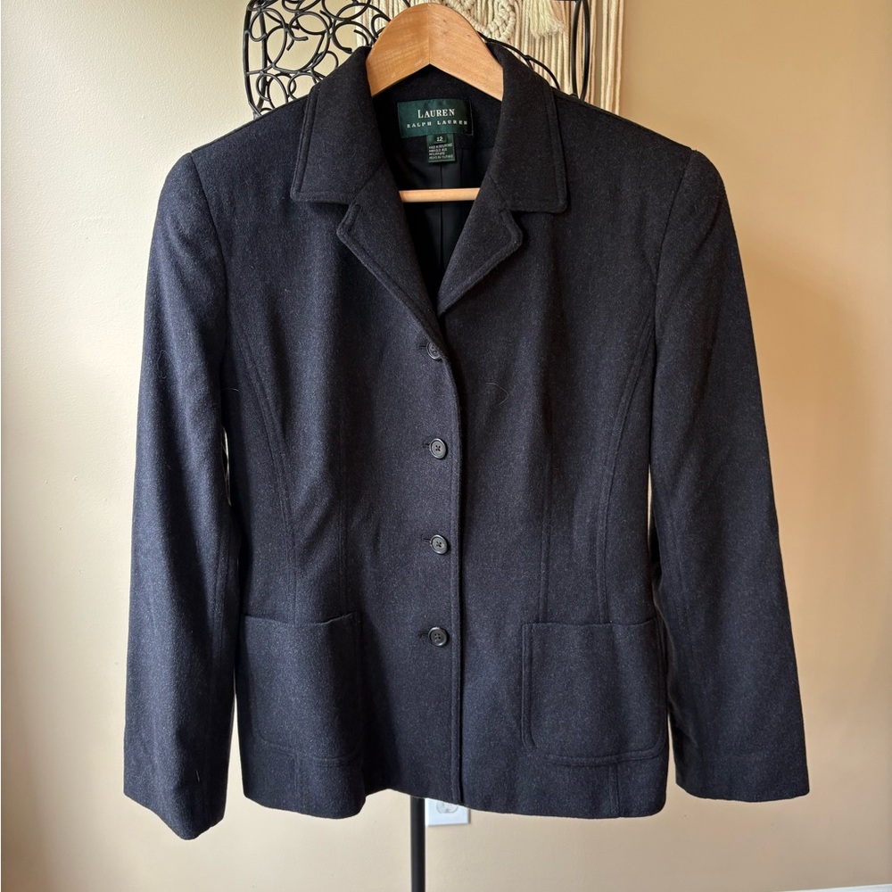 LRL Felted Wool Classic Charcoal Blazer Jacket